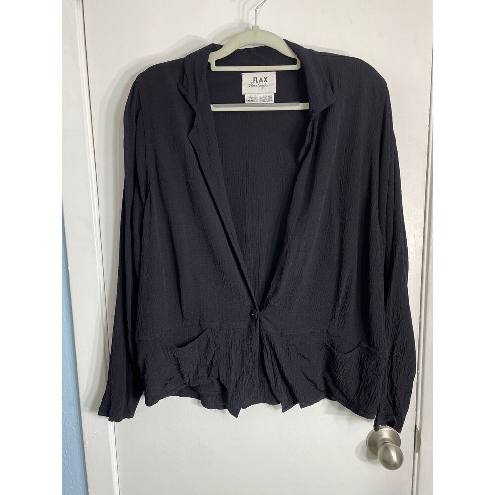 VTG Flax Blazer Small Black Crepe Office Minimalist Lagenlook Stevie Nicks